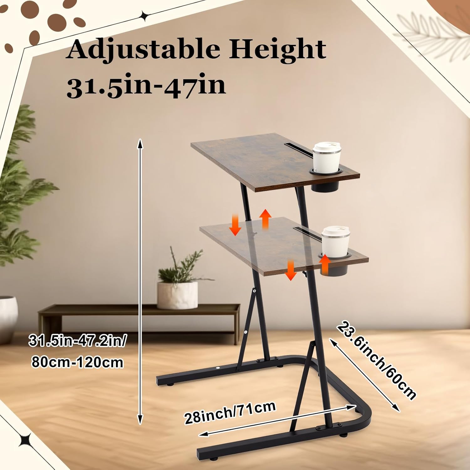 Weysat Treadmill Desk Adjustable Standing Workstation for Walking Pad & Exercise Bike, Indoor Cycling Trainer Desk with Cup Holder Tablet Slot, Fitness Laptop Workstation for Home Office - Image 3