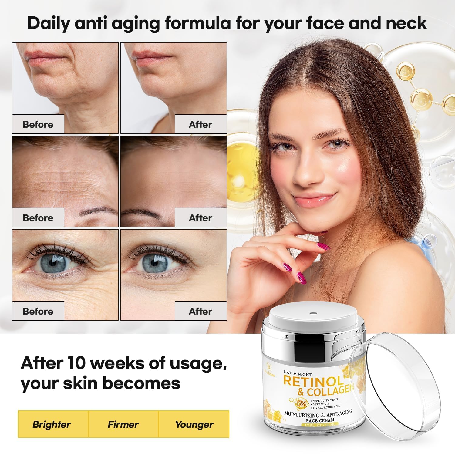 Retinol Cream for Face Anti Aging: Wrinkle Cream for Face Neck with Collagen Hyaluronic Acid - Night Moisturizer for Men Women - Facial Skin Care Gift for Mom Dad Sister (1.7 Fl Oz (Pack of 1)) - Image 7