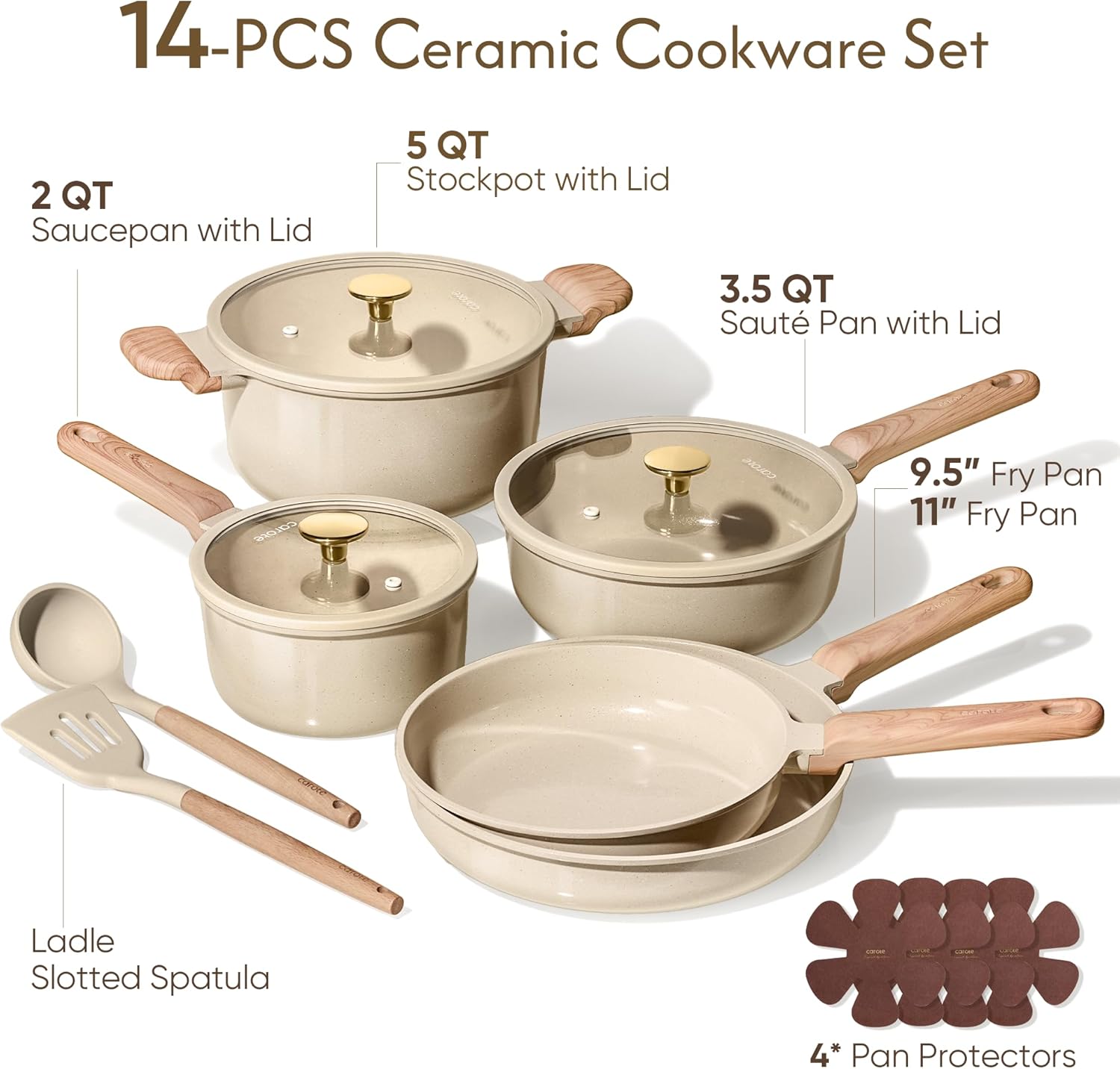 CAROTE 14Pcs Pots and Pans Set Non stick, Ceramic Cookware Set, Non-toxic Kitchen Cooking Set, PFAS and PFOA Free - Image 2