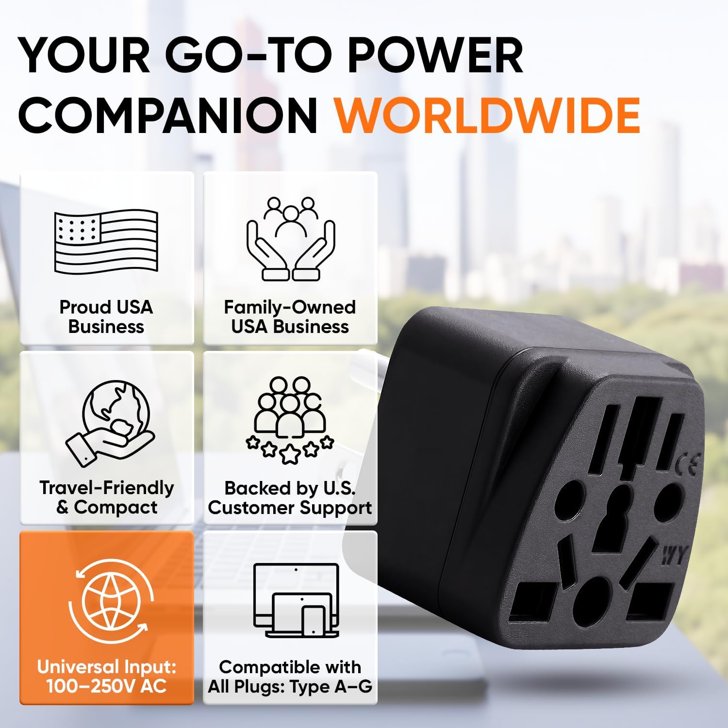 Unidapt US Travel Plug Adapter, EU,AU,UK,NZ,CN to USA (Type B), Grounded 3 Prong USA Wall Plug, EU to US Travel Adaptor Pin Converter, Power Outlet Charger (1-Pack) - Image 7