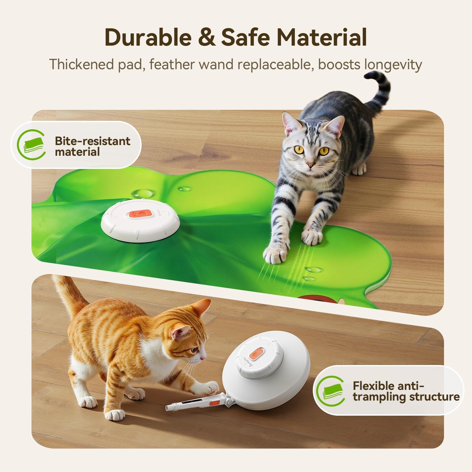 FEELNEEDY Rechargeable Cat Toys, 2 in 1 Hide and Seek Game Interactive Cat Toy, Movable LED Red Dot, Moving Concealed Feathers, Durable Exercise Toys for Indoor Cats, Bored Adult Cats Wand Toy - Image 7