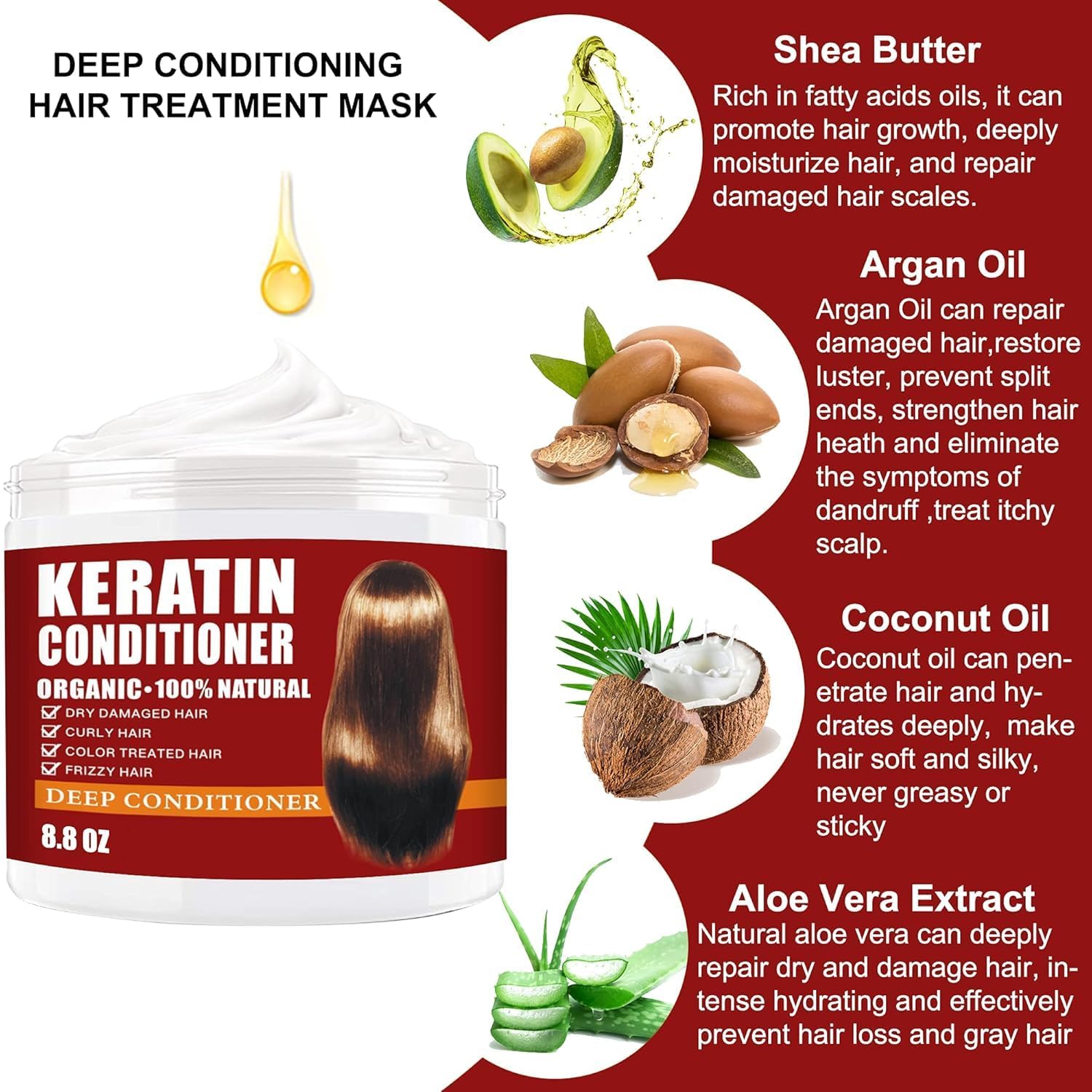 Keratin Hair Mask,Keratin Hair Treatment 250g Hair Mask for Dry Damaged Hair,Deep Conditioning Hair Treatment Mask Repair Treatment Damage Hair Root,Natural Deep Conditioner Hydrating Hair Care Gifts - Image 2