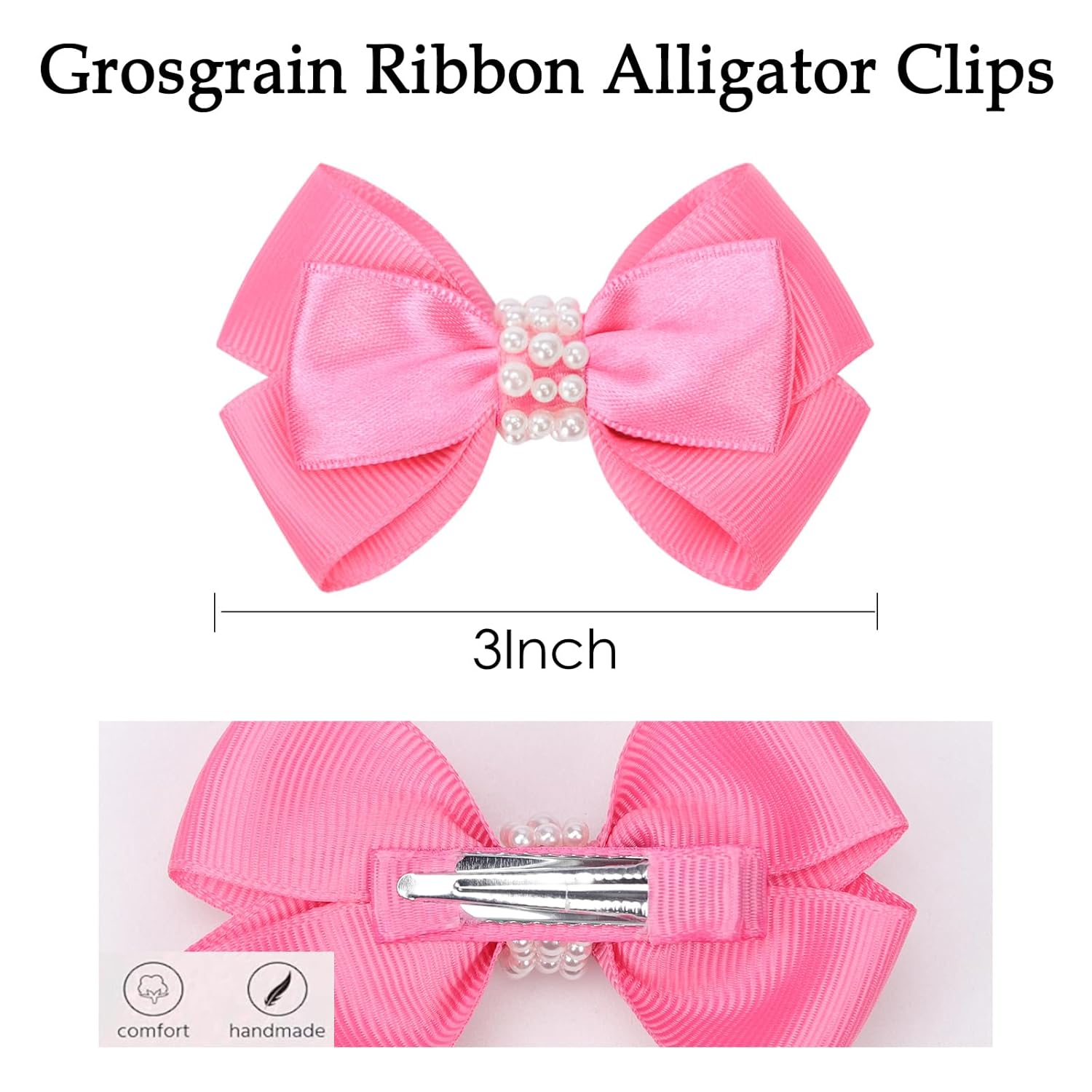 KISZU 3 Inch Hair Bows Clips Grosgrain Ribbon Alligator Clips Hair Accessories for Girls Toddler Kids Children Teens Women - Hot Pink - Image 4