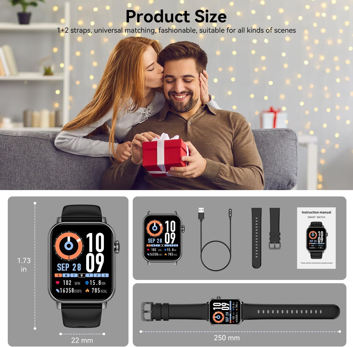Smart Watches for Men Women, 1.83" HD Touchscreen with Bluetooth Calling, IP68 Waterproof Fitness Tracker, 120+ Sport Modes, 24/7 Heart Rate & Sleep Monitor, Compatible with iPhone Android (Black) - Image 7
