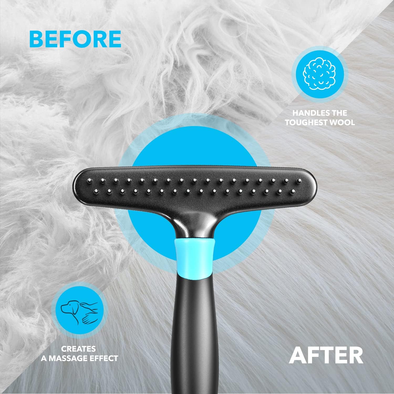 Deshedding Brush - Undercoat Rake for Dogs, Cats, Matted, Short, Long Hair Coats - Double Row Stainless Steel Pins - Reduce Shedding by 90% (Blue) - Image 6