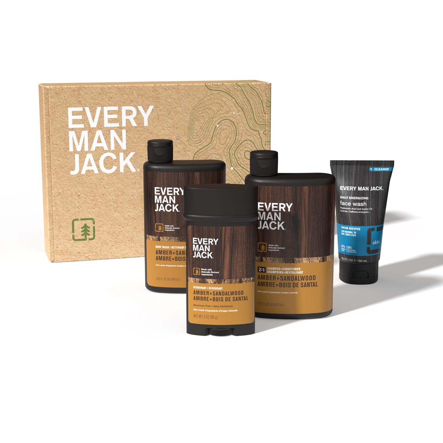 Every Man Jack Men's Bath and Body Gift Set - Amber + Sandalwood Scent - Clean Ingredients - Includes Hydrating Body Wash, 2-in-1 Shampoo, Aluminum-free Deodorant & Face Wash - Image 9