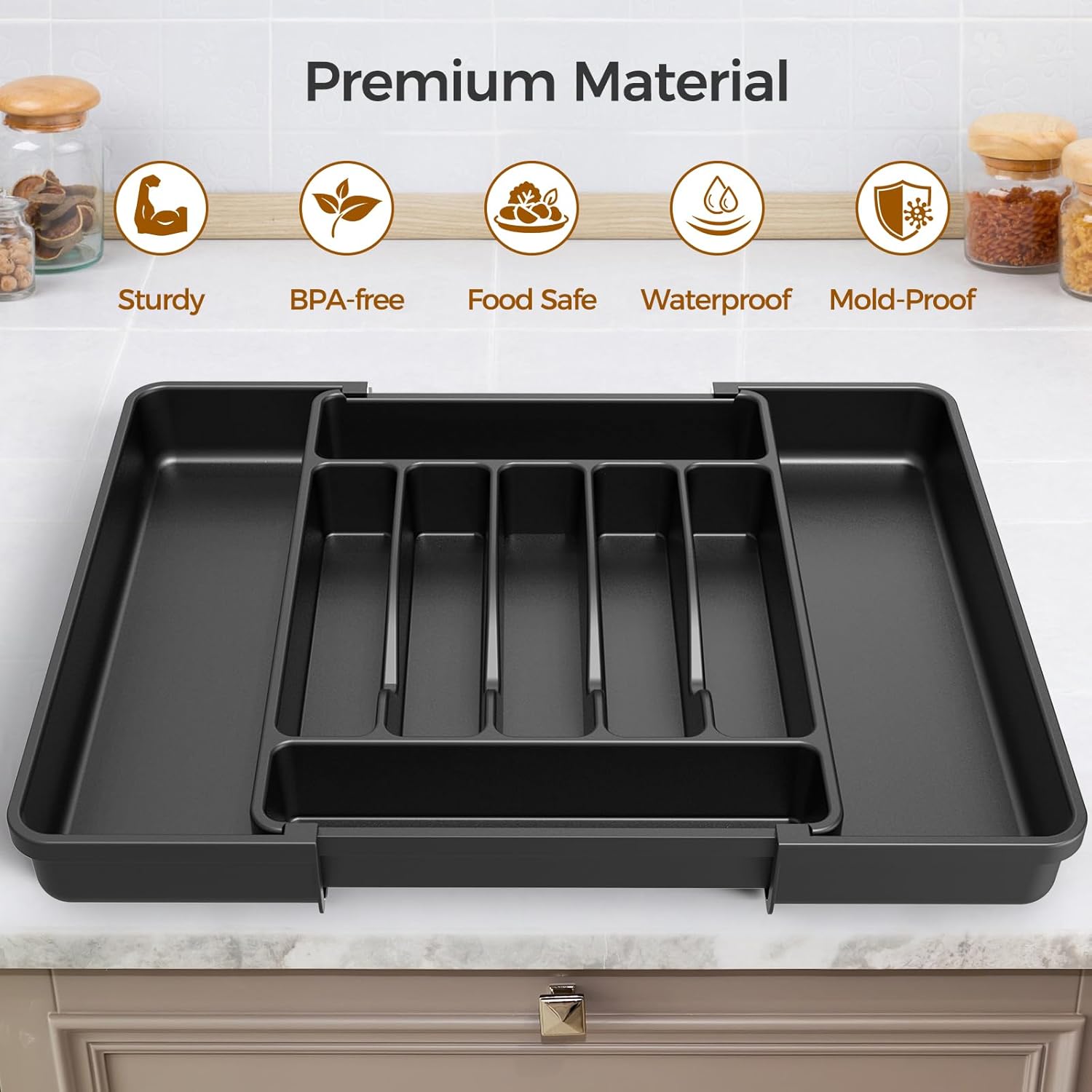 ukeetap Extra Large Expandable Silverware Organizer, BPA-Free Food-Safe Cutlery Flatware Organizer, Kitchen Utensil Drawer Organizer, Adjustable Silverware Holder for Spoons Forks Knives, Black - Image 4