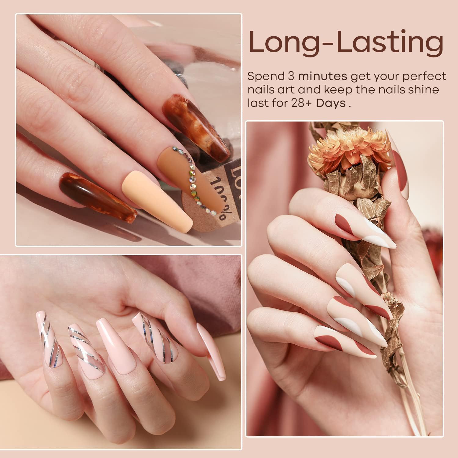 modelones Gel Nail Polish Kit -6 Colors Nude Pink Milky White Spring Gel Polish Set Skin Tones Neutral Brown Soak Off Gel Nail Kit Manicure DIY Nail Art Salon Home Gift - Image 4