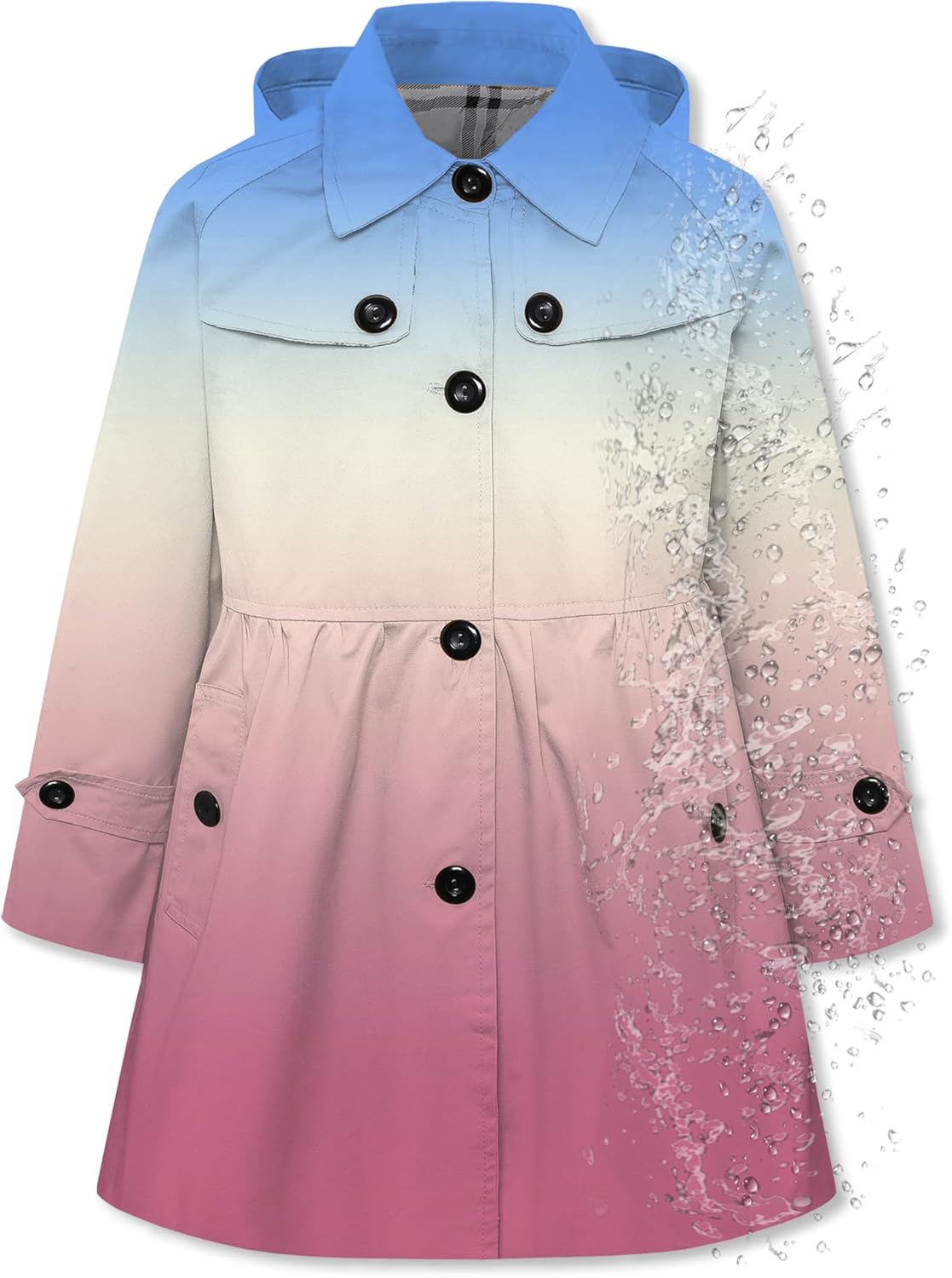 Betusline Girl's Rain Jackets Lightweight Waterproof Hooded Trench Coat Raincoats for Kids,2-14 Years