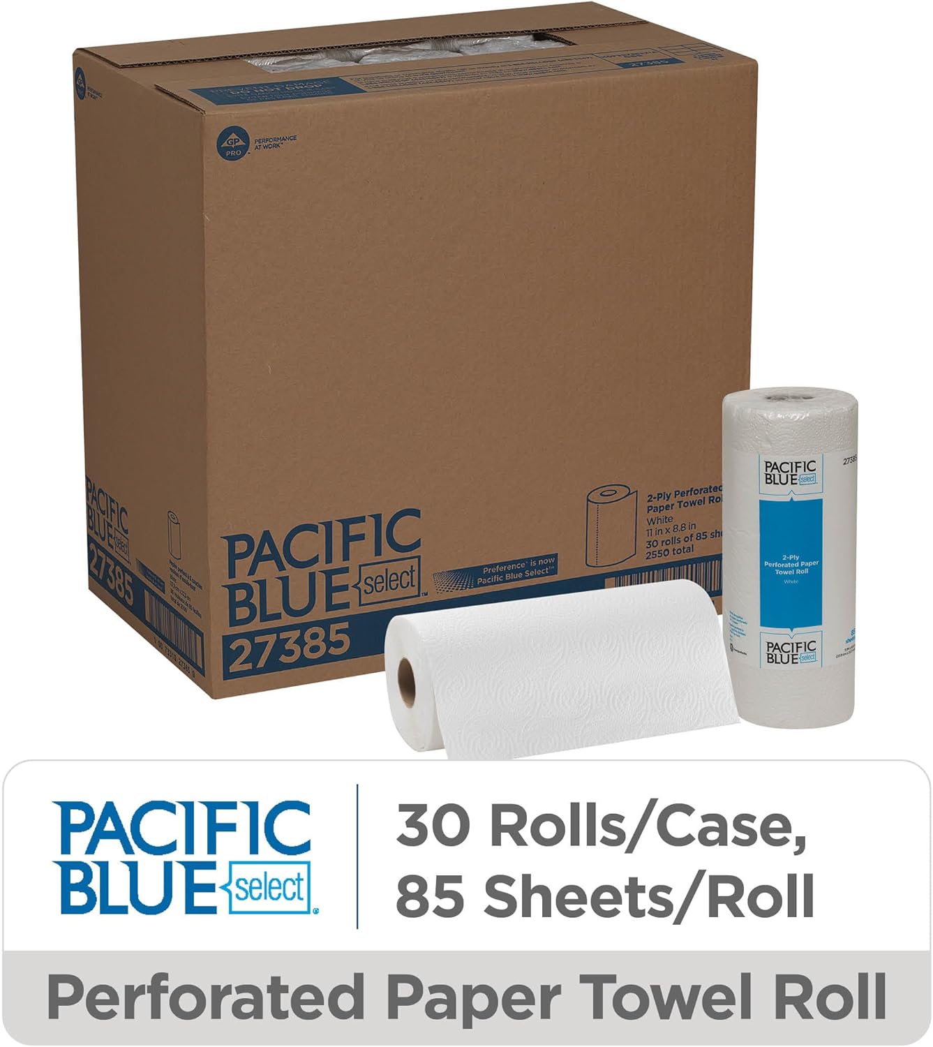 Georgia-Pacific Pacific Blue Select 2-Ply Perforated Roll Paper Towel, White, 85 Sheets Per Roll, 30 Rolls Per Case, 27385 - Image 2