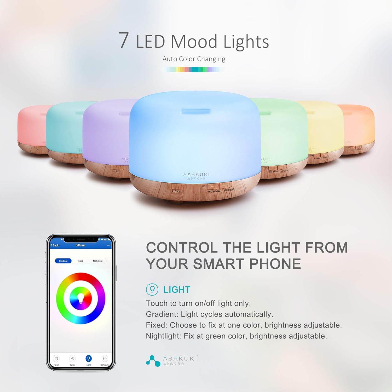 ASAKUKI Smart Wi-Fi Essential Oil Diffuser, App and Voice Control Compatible with Alexa, 500ml Aromatherapy Humidifier for Relaxing Atmosphere in Home Office Bedroom (Light Brown) - Image 3