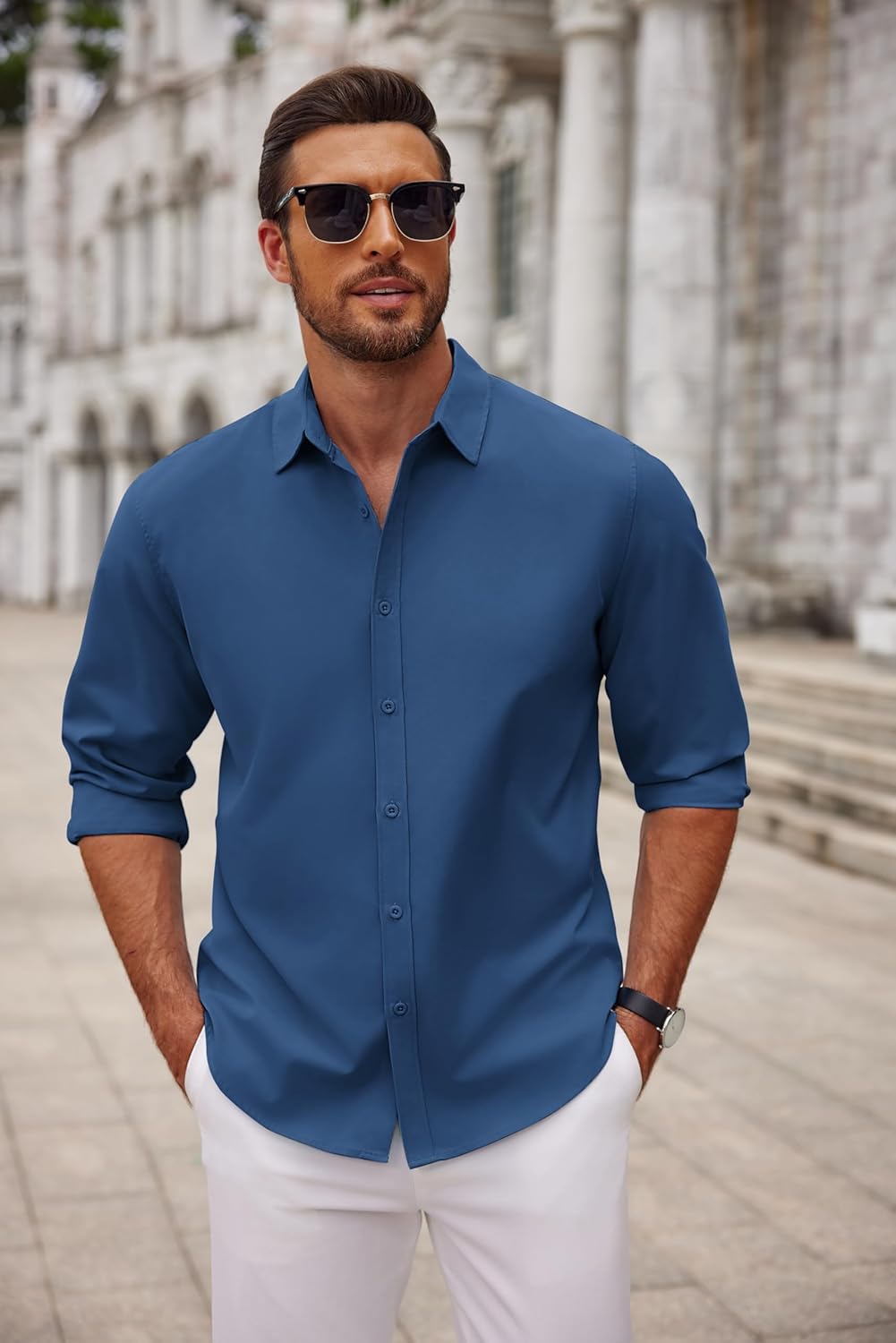 COOFANDY Men's Long Sleeve Button Down Shirts Casual Untucked Dress Shirt Beach Wedding Shirts - Image 2