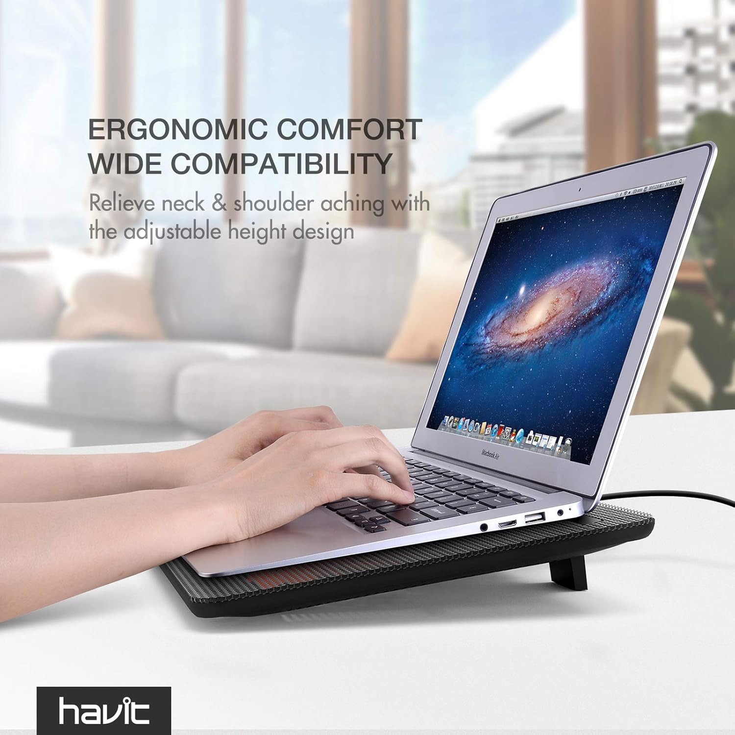 Havit HV-F2056 15.6-17 Inch Laptop Cooler Cooling Pad - Slim Portable USB Powered (3 Fans) (Black+Red) - Image 8
