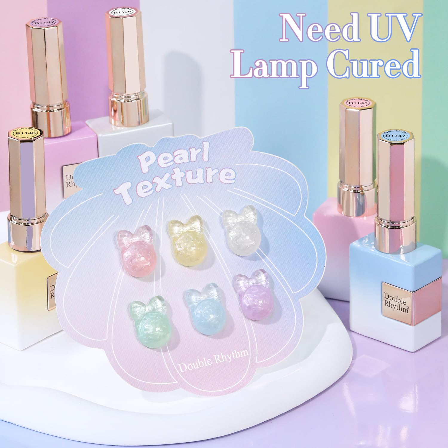 Double Rhythm 6 Pcs 15 ML Gel Polish Set Same Color Same Bottle Soak Off Gel Polish Kit Nail Art Manicure Salon DIY at Home for Women (Pearl Pink White Green Blue Purple-T6-21) - Image 4