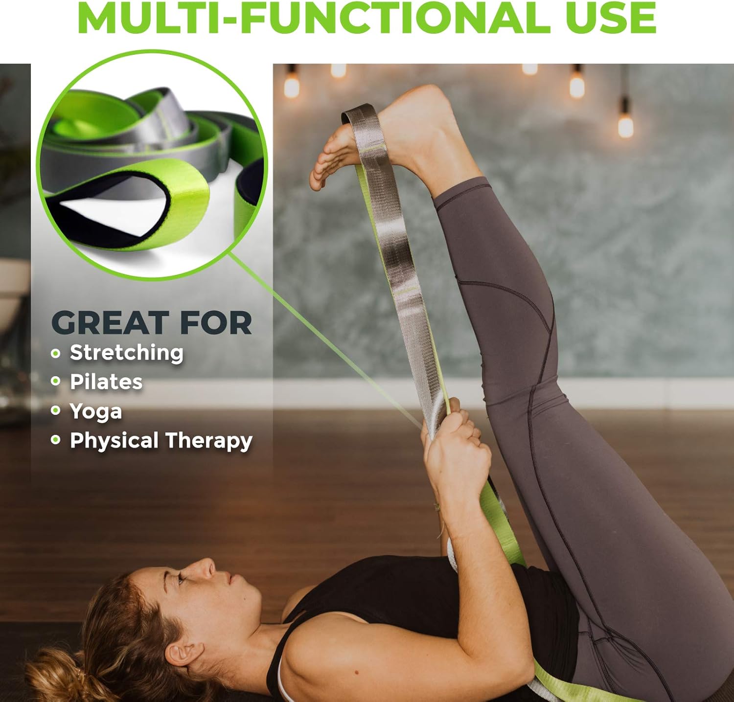Gradient Fitness Stretching Strap for Physical Therapy, 12 Multi-Loop Stretch Strap 1.5" W x 8' L, Neoprene Handles, Physical Therapy Equipment, Yoga Straps for Stretching, Leg Stretcher. - Image 3