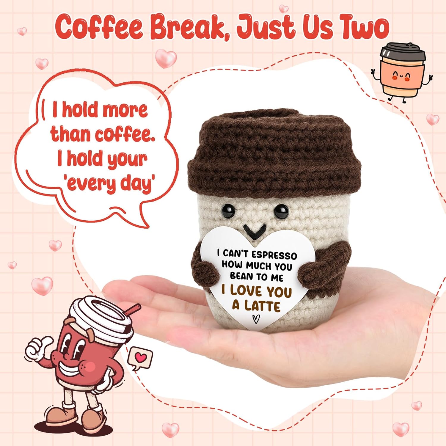 Gifts for Her Him Women Men Anniversary Birthday Coffee Lover Gift Easter Basket Gifts for Wife Husband Boyfriend Girlfriend Couple Crochet Coffee Mug Decor I Love You Her Mom Mothers Day Fathers Day - Image 2