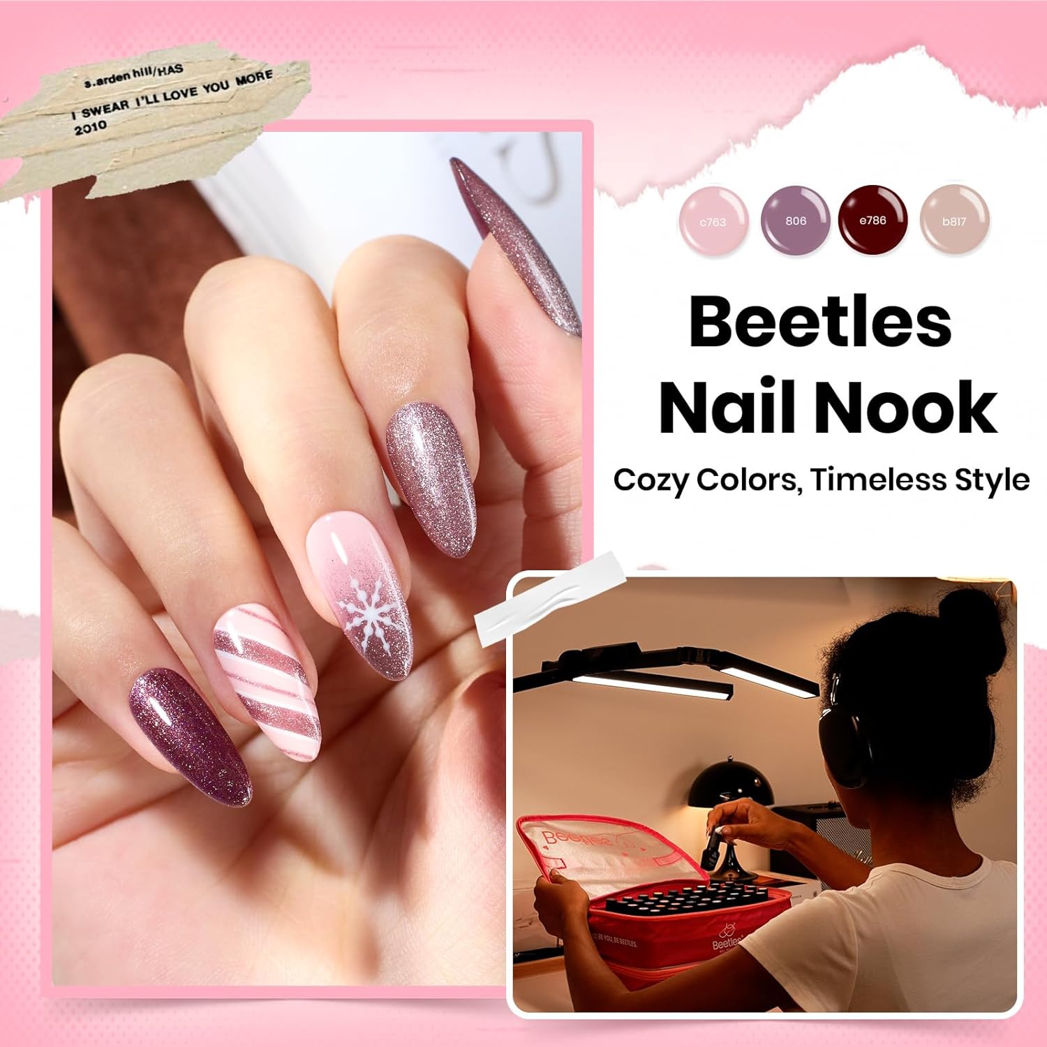 Beetles Nail Nook Gel Nail Polish Set - 119 PCS 100 Colors Gel Polish Kit Base Glossy Matte Glitter Top Coat Glitter Pearl Cat Eye White Red Pink Nude Uv Led Nails Easter Gift for Women - Image 4