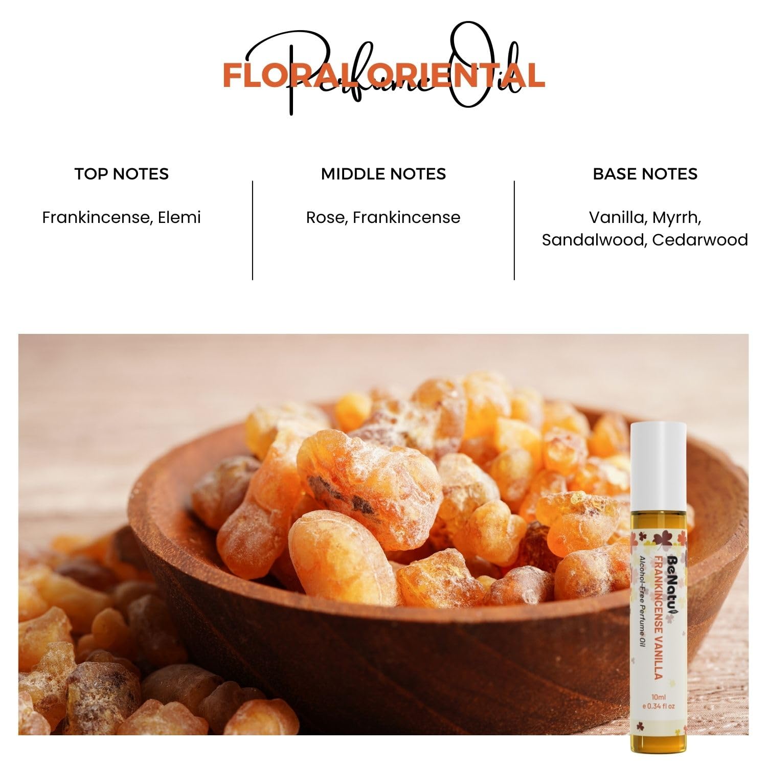 benatu Frankincense Vanilla Perfume Oil Roll On for Women and Men, Alcohol Free Eau de Parfum, Travel Size Essential Oil Body Fragrance, Long Lasting Concentrated Woody Flower Scent, 10 ml - Image 2