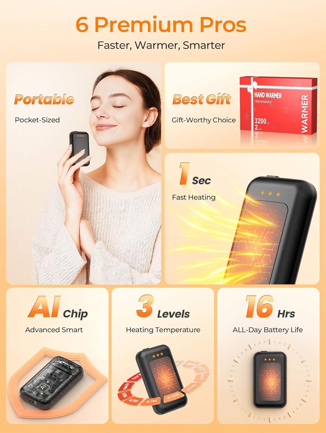 Electric Hand Warmers Rechargeable, Rechargeable Hand Warmer, Portable Hand Warmer for Outdoor Camping Hunting Golf Accessories, Gifts for Women Men - Image 2