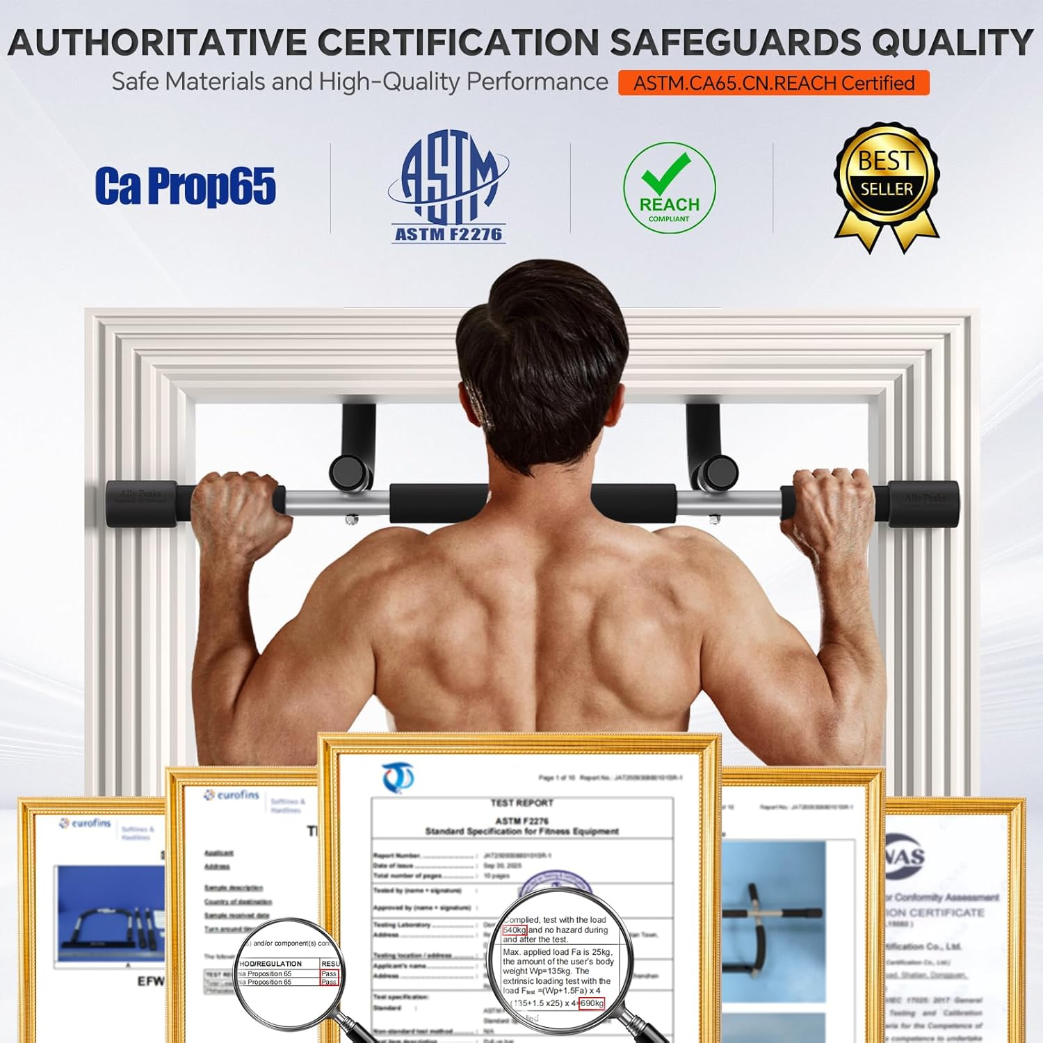 Ally Peaks Pull Up Bar for Doorway | Thickened Steel Max Limit 440 lbs Upper Body Fitness Workout Bar| Multi-Grip Strength for Doorway | Indoor Chin-Up Bar Fitness Trainer for Home Gym Portable - Image 5
