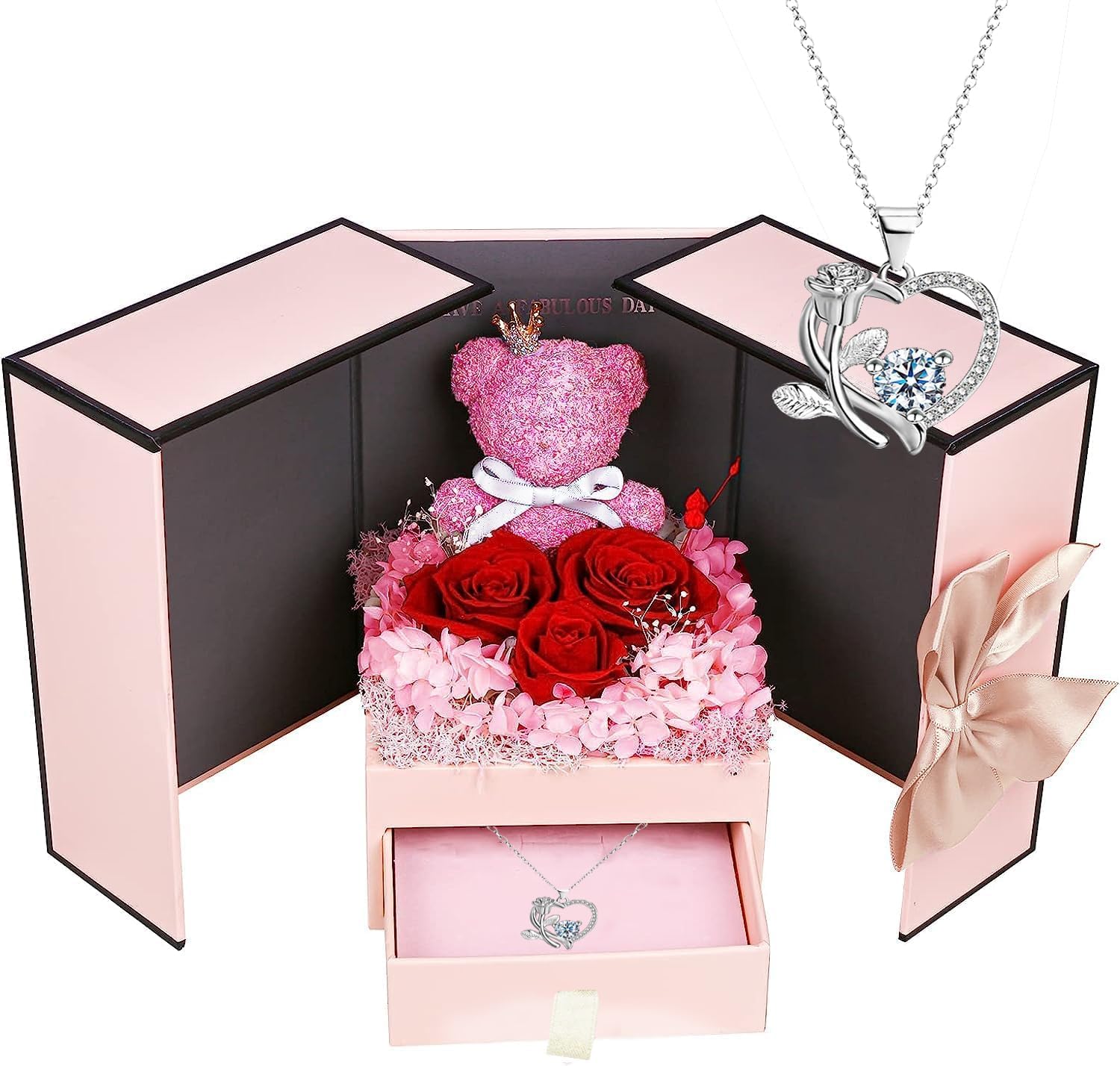 Suturun Preserved Roses Forever Flowers Gifts for Women,Eternal Preserved Rose with Necklace Romantic Gift for Her,Mom,Wife,Girlfriend on Birthday Anniversary