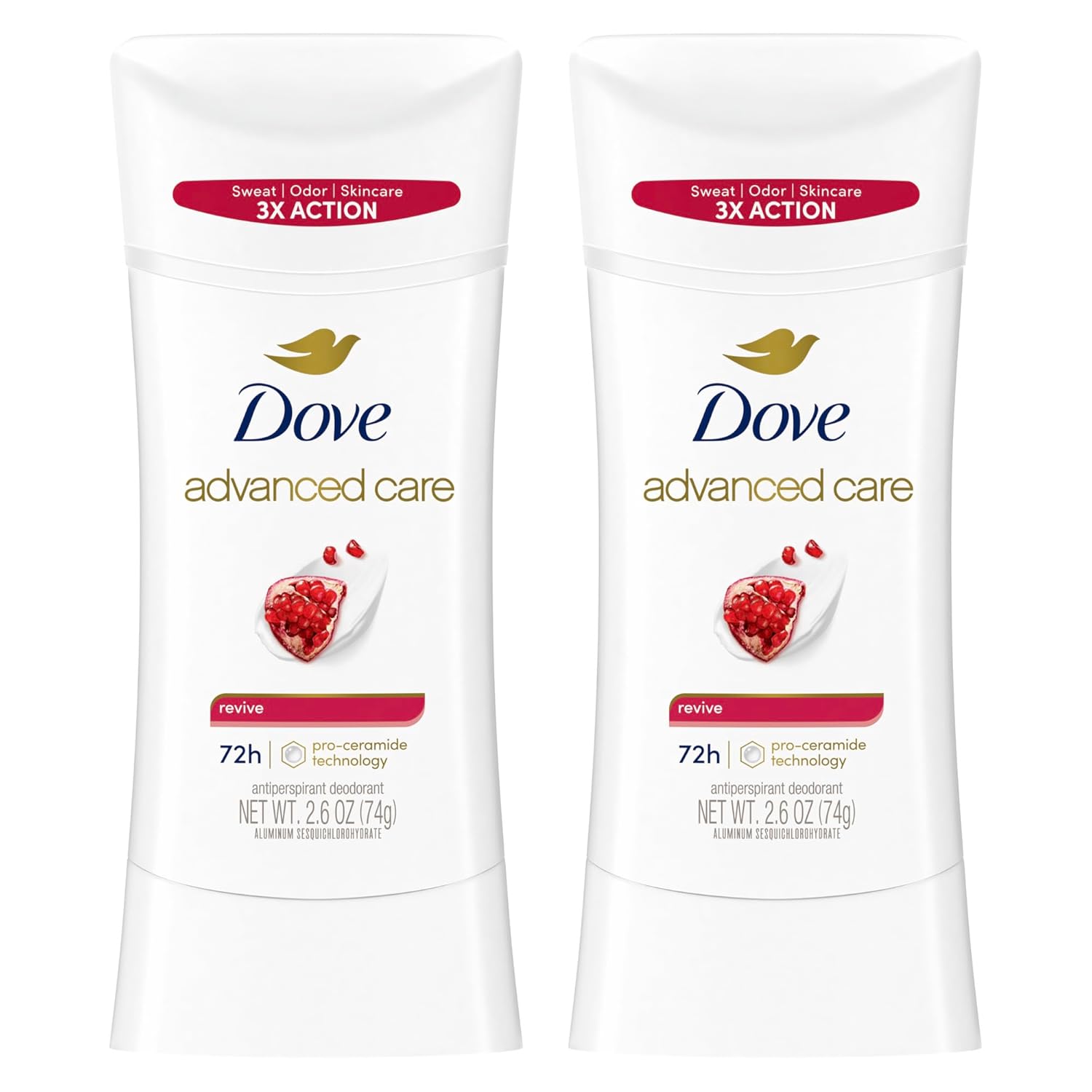 Dove Advanced Care Antiperspirant Deodorant for Women Twin Pack Revive 72 hour sweat and odor protection 2.6 oz (Packaging May Vary)