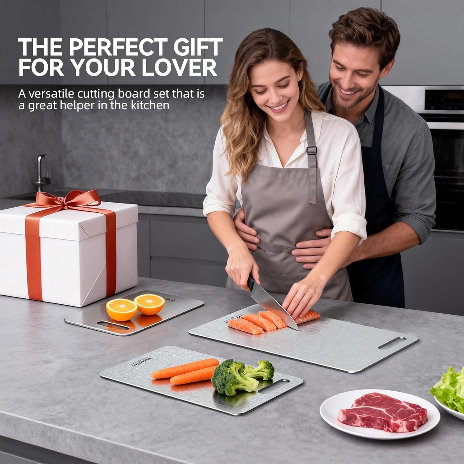 Titanium Cutting Boards Set of 3, 100% Pure Titanium Kitchen Cutting Board, Double-Sided Non-Toxic Cutting Board, Ideal for Slicing and Dicing Meats, Features Handle, Dishwasher Safe - Image 8