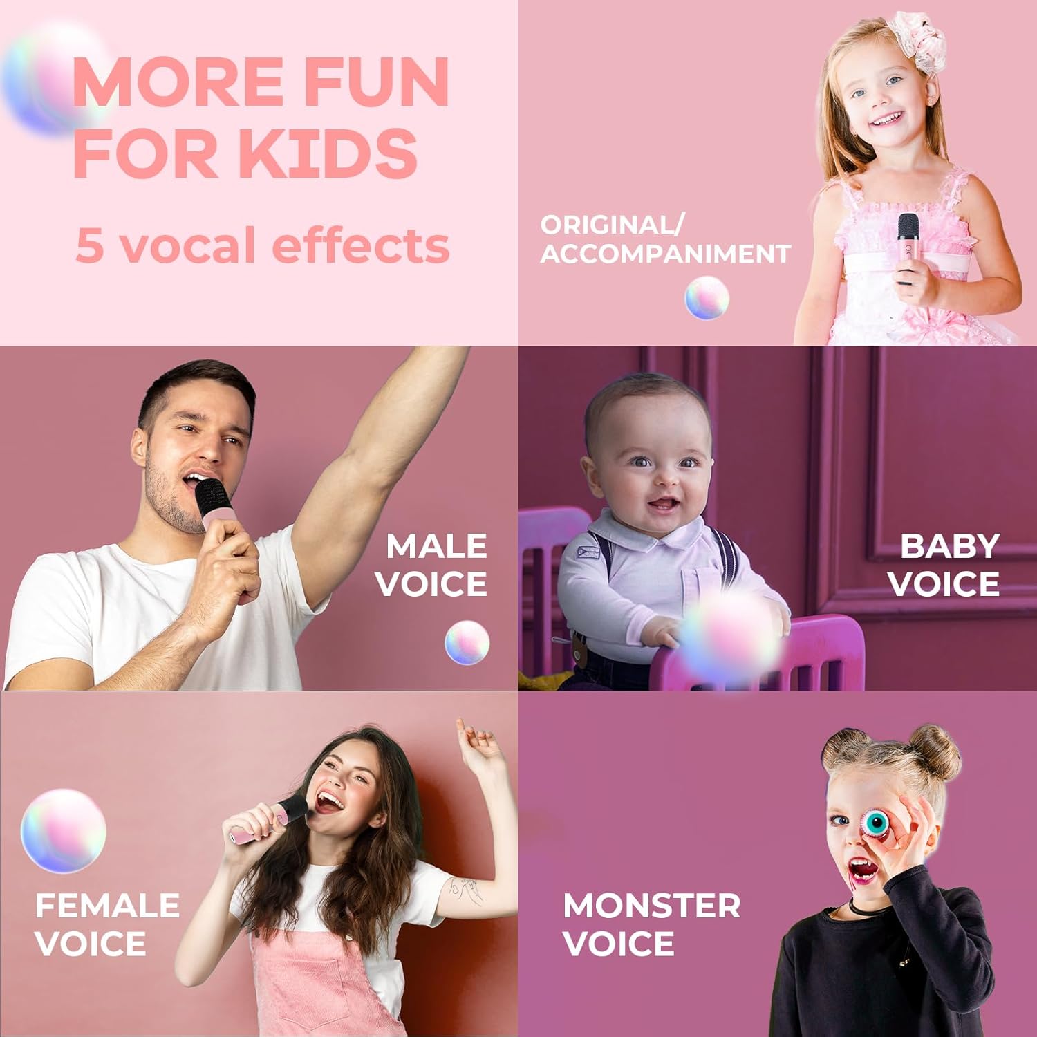 YLL Mini Karaoke Machine for Kids Adults, Portable Bluetooth Speaker with 2 Wireless Microphones, Trendy Birthday Gifts Toys for Girls Ages 3, 4, 5, 6, 7, 8, 9, 10+ Years Old Home Family Party (P-ink) - Image 5