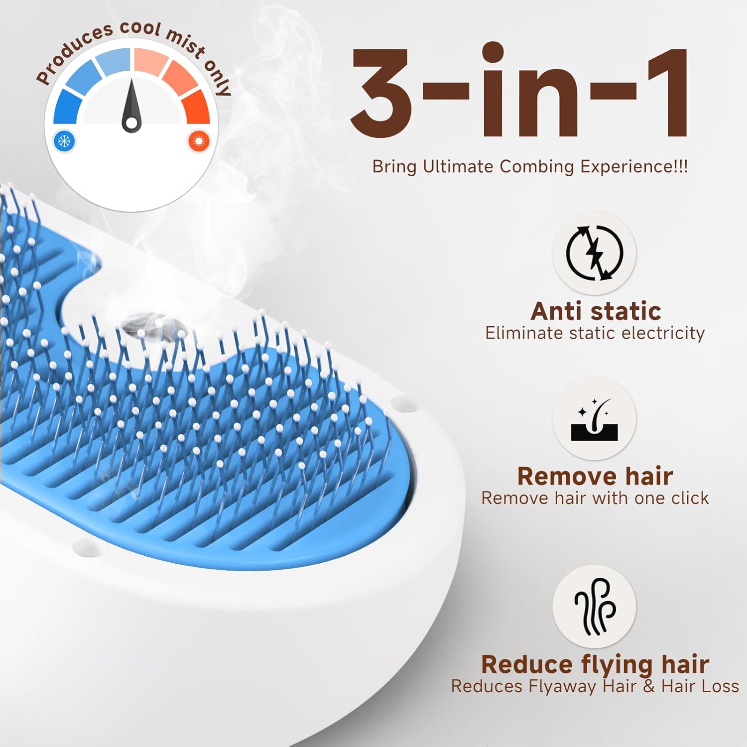 Pet Steam Brush for Dog & Cat - 3-in-1 Steam Grooming Brush for Shedding & Hair Removal - Self Cleaning Spray Comb with Mist for Long Haired Pets - Includes 1*Waterless Shampoo, Blue. - Image 2