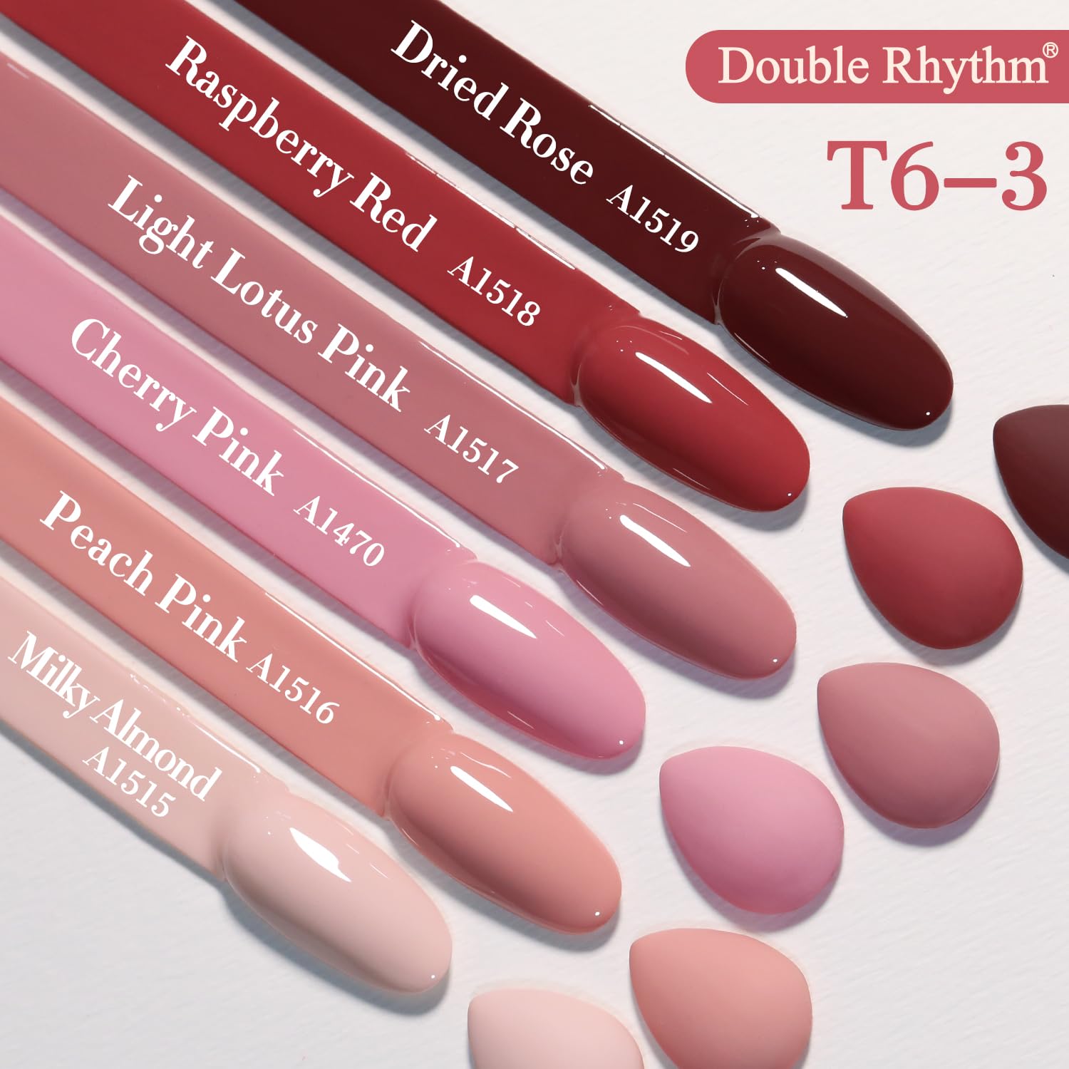 Double Rhythm 6 Pcs 15 ML Gel Polish Set Same Color Same Bottle Soak Off Gel Polish Kit Nail Art Manicure Salon DIY at Home for Women (Burgundy Red Nude Pink Purple Beige-T6-3) - Image 6