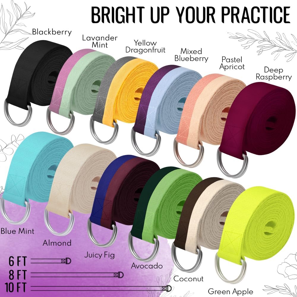 TECEUM Yoga Strap & Mat Strap – 2 IN 1 – Cotton – 6 ft 8 ft 10 ft (30+ colors) – Adjustable Non-Slip Belt for Yoga, Pilates, Stretching, Physical Therapy, Fitness & Home Workout – For Carrying Mats - Image 7