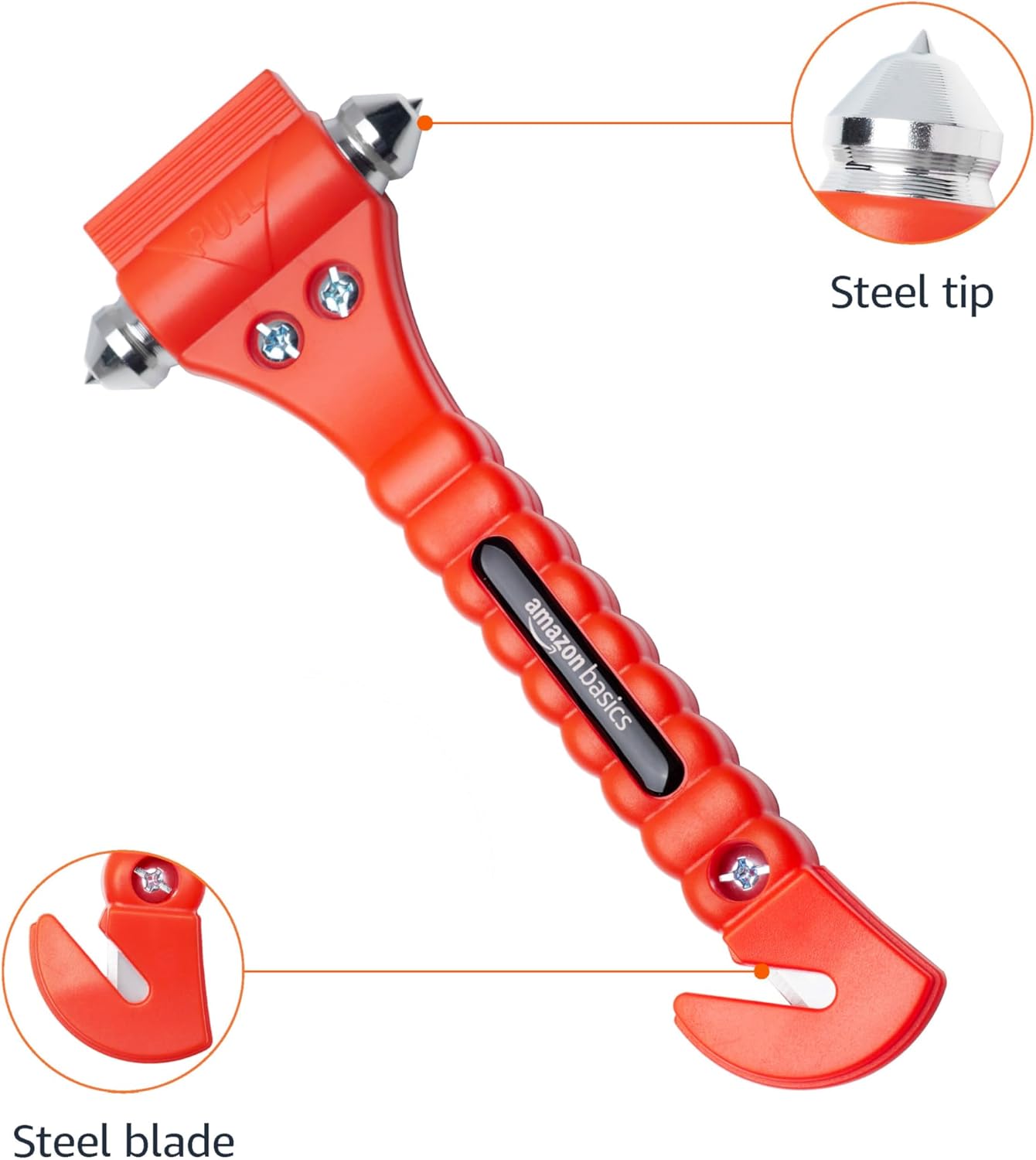 Amazon Basics Emergency Escape Tool, Window Breaker and Seatbelt Cutter, Car Safety Hammer with Protective Bracket, Bright Orange, 2 Pack, SW-835 - Image 2