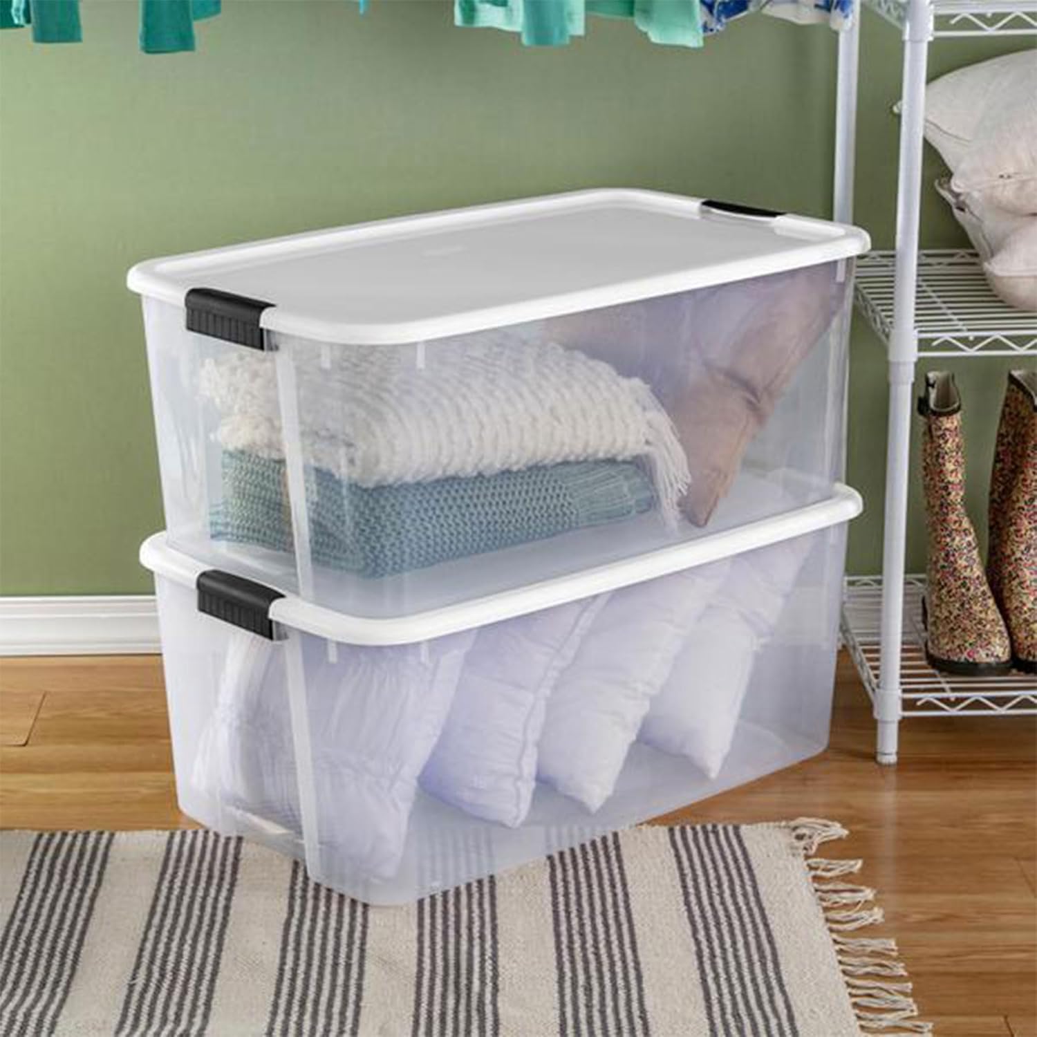 Sterilite 4-Pack Ultra Latching Box, Storage Bins with Lids, Clear Plastic, 116 Quart - Heavy-Duty Organizing Containers for Closet, Bathroom, and Office - Image 4