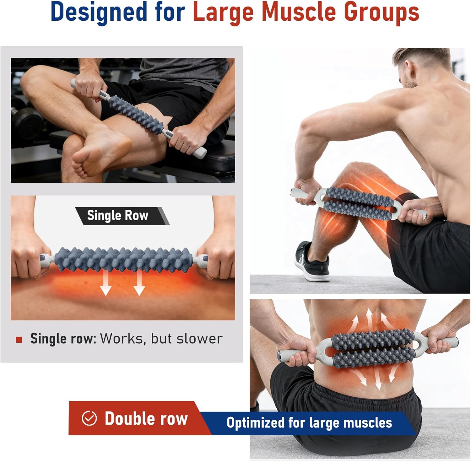 Muscle Roller Stick, Double Row Deep Tissue Massage Stick for Muscle Recovery, Portable Massage Roller for Legs, Calves & Back, Trigger Point Therapy for Athletes & Runners - Image 5