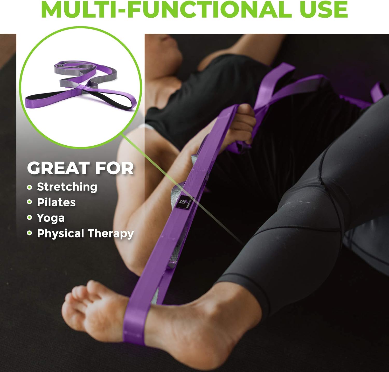 Gradient Fitness Stretching Strap for Physical Therapy, 12 Multi-Loop Stretch Strap 1" W x 8' L, Neoprene Handles, Physical Therapy Equipment, Yoga Straps for Stretching, Leg Stretcher. - Image 2
