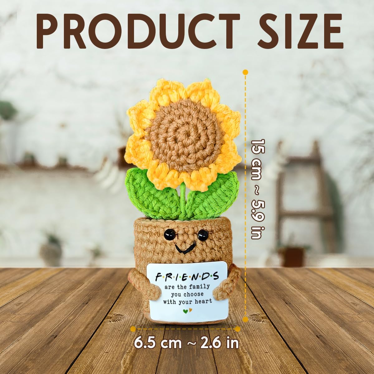 Mini Sunflower Crochet Gift with Card for Women Best Friend, Soul Sister, Long Distance Pal, Friends Are the Family You Choose, Cute Decor for Birthday, Christmas for Bestie, BFF, Coworker - Image 2