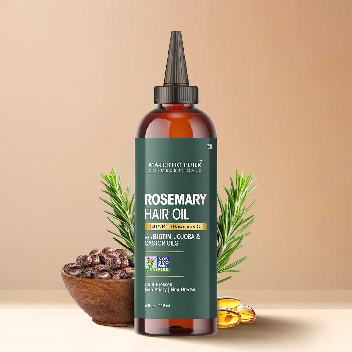 Majestic Pure 100% Pure Rosemary Oil for Hair Growth - Strengthening, Nourishing, Volumizing - Infused with Biotin Oil, Jojoba Oil & Castor Oil - Non GMO Verified - 4 Fl Oz - With Applicator - Image 3