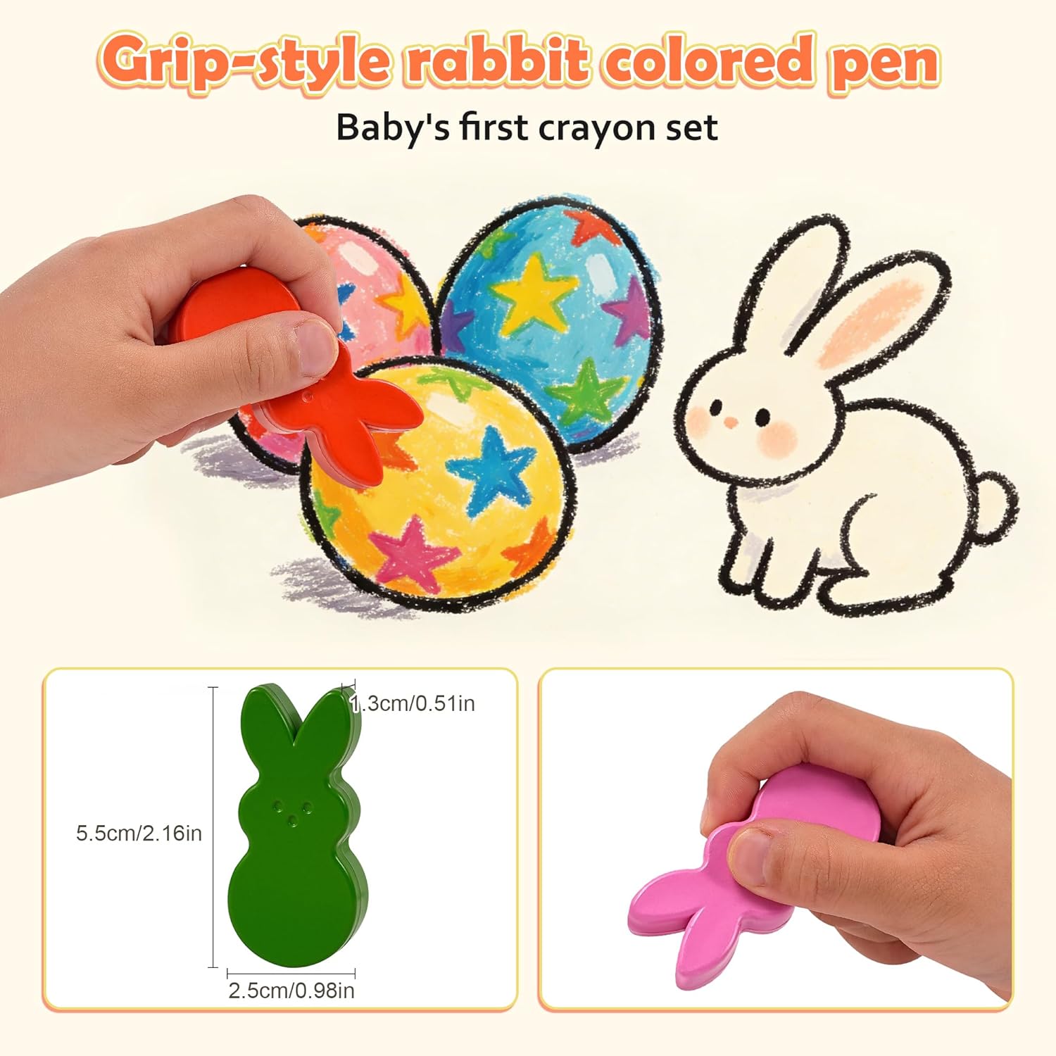 Easter Basket Stuffers for Toddler,12 Colors Non-Toxic Washable Bunny Rabbit-Shaped Crayons for Kids with Easter Coloring Book Easter Egg Fillers Hunt, Classroom Games Supplies for Boys Teens - Image 4