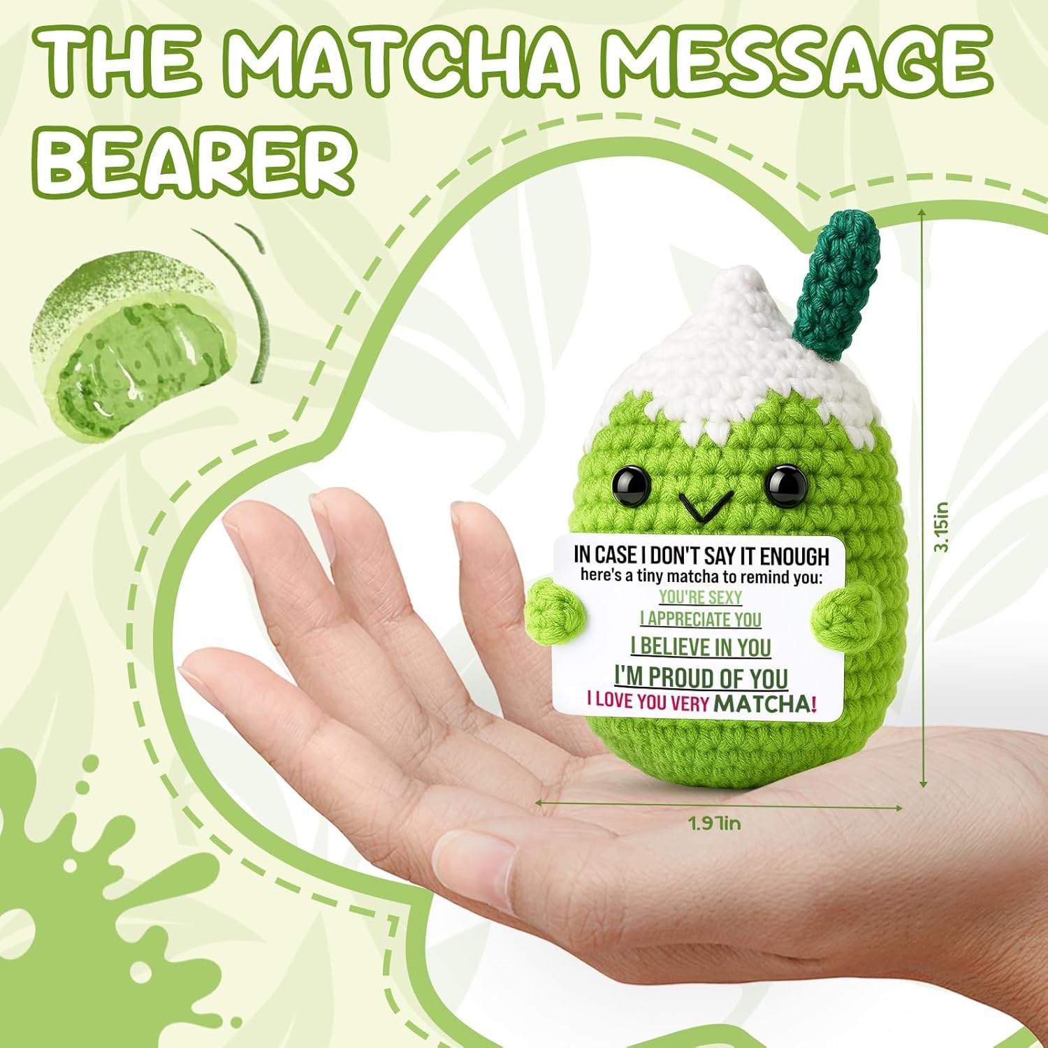 Very Matcha I Love You Crochet Affirmation Plush, Funny Christmas Valentine's Day Anniversary Present for Him Her, Handmade Positive Desk Decor, Christmas Stocking Stuffer Idea - Image 2