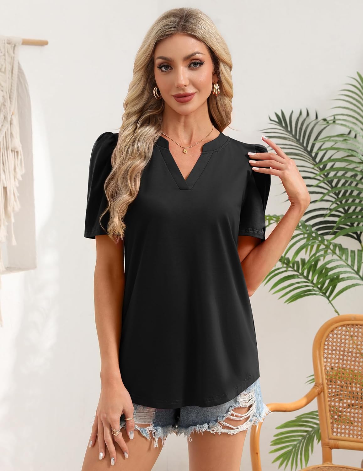 Zeagoo Women Blouses Puff Short Sleeve Tops V Neck Dressy Casual Spring Shirts Boho Floral Cute Clothes 2026 - Image 3