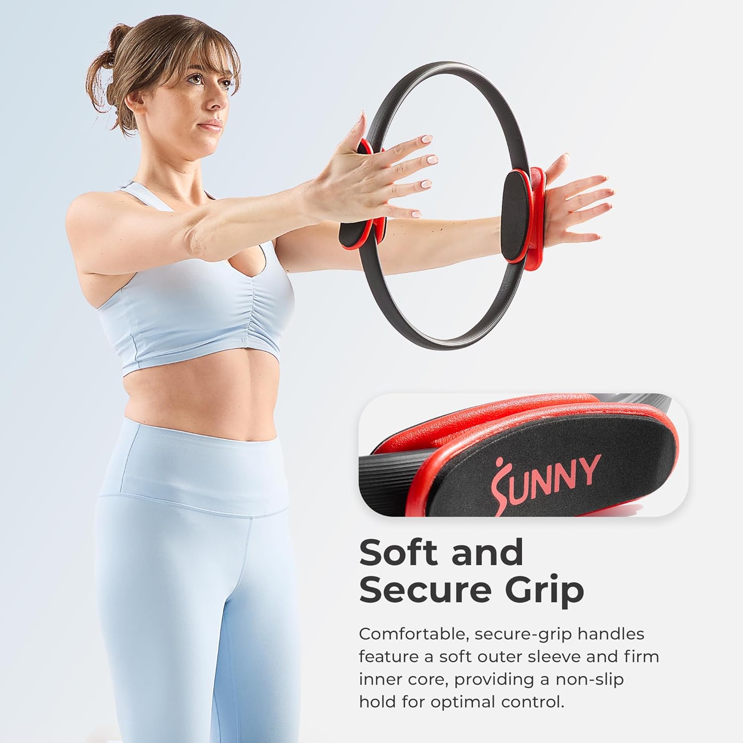 Sunny Health & Fitness 15” Pilates Ring, Fitness Circle for Toning, Strength Training, Core Exercises, Lightweight & Portable, Non-Slip Foam Grip, Home Gym & Yoga Equipment - NO. 106 - Image 4