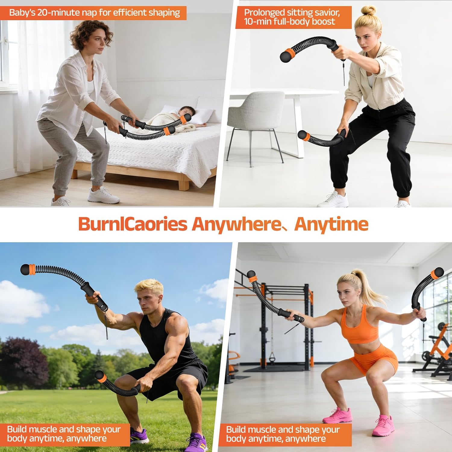 Red O Adjustable Weighted Ropeless Battle Ropes for Home Gym - Portable Cordless Steel Spring Rope with Workout Poster, HIIT & Arm Training Equipment for Men and Women - Image 3