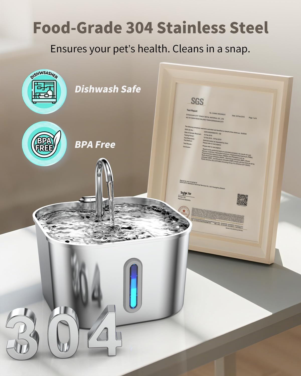 Cat Water Fountain Stainless Steel, 74oz/2.2L Cat Fountain with Quiet Pump, Automatic Pet Water Dispenser, Ideal for Multi-pet Homes, Fresh & Clean Water for Cats and Dogs - Image 3