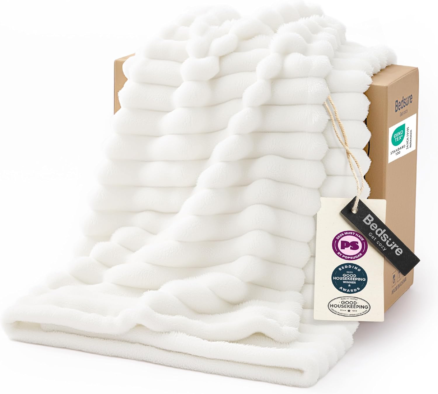 Bedsure GentleSoft White Throw Blanket for Couch - Mothers Gifts Day Birthday Gifts for Women Mom Her, Soft Cozy Fleece Throw Blanket for Girl, Room Home Bedroom Spring Decor, Off White, 50x60 Inches
