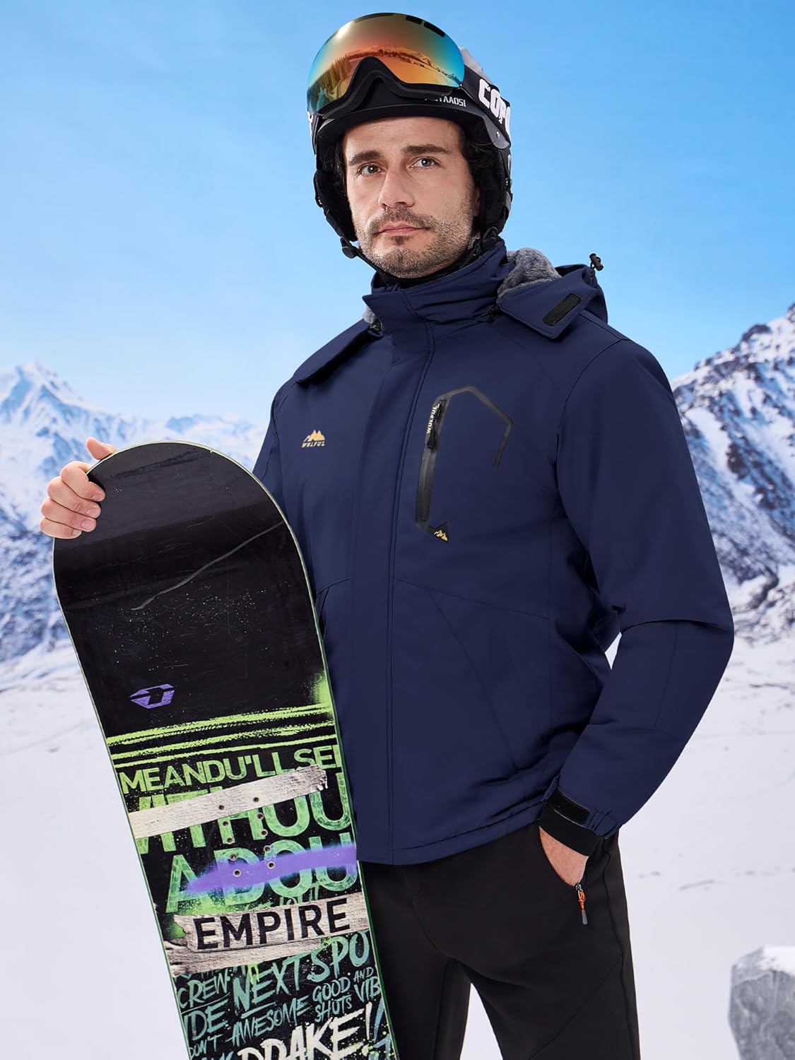 WULFUL Men's Ski Jackets Warm Winter Snow Windbreaker Resistant Snowboard Fleece Coat Mountain Waterproof Parka with Hood - Image 2