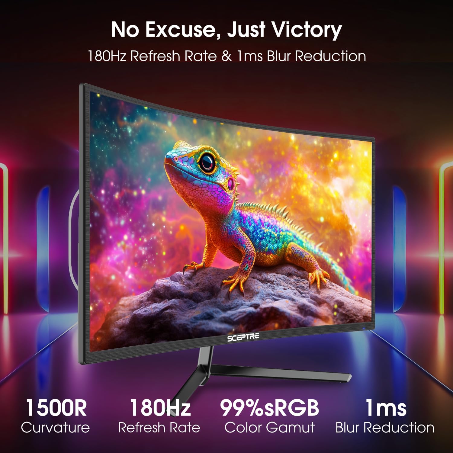 Sceptre New 24-inch Curved Gaming Monitor 1080p up to 180+Hz DisplayPort HDMI 100% sRGB, AMD FreeSync Build-in Speakers Machine Black 2026 (C248B-FWT168 Series) - Image 3