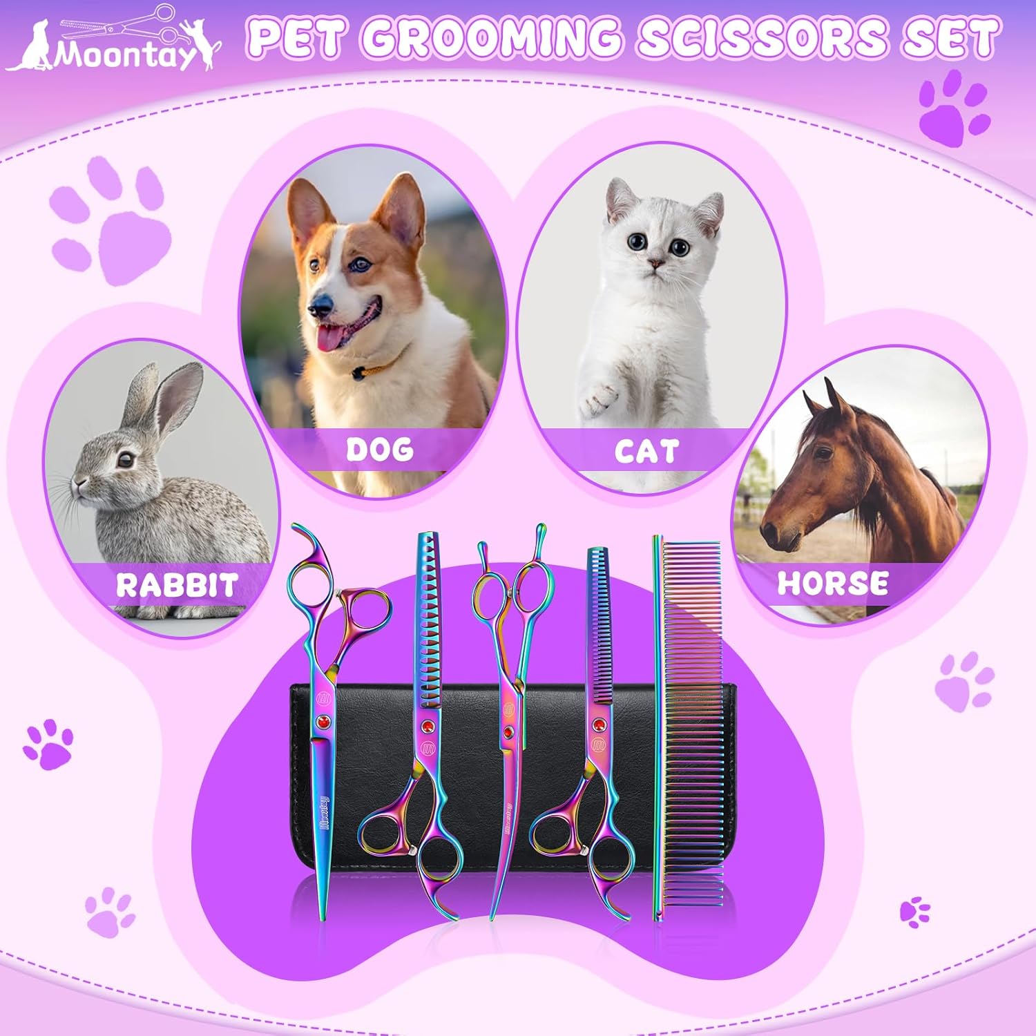 Professional Dog Grooming Scissors Set, 7 Inch/8 Inch Pet Grooming Scissors Chunkers Shears for Dog, Curved Dog Grooming Scissors, Thinning Shears for Dog with Grooming Comb - Image 7