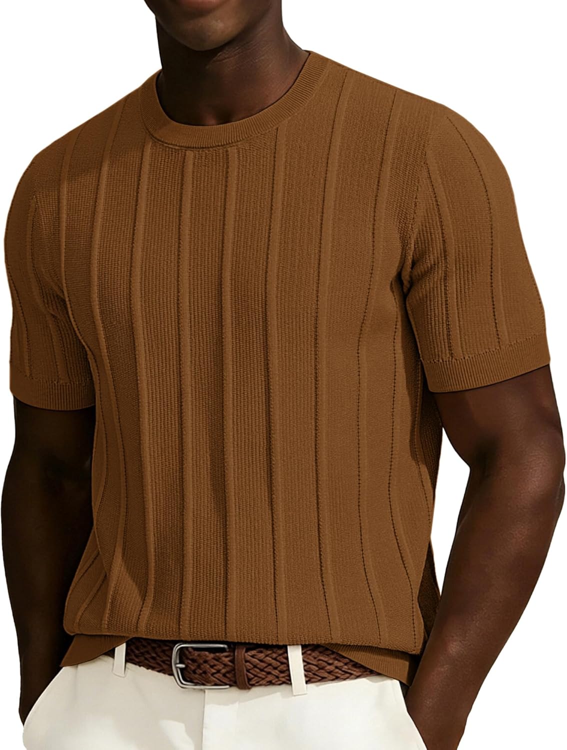 PJ PAUL JONES Mens T-Shirts Knit Tee Shirt Textured Crewneck Tee Short Sleeves T Shirt