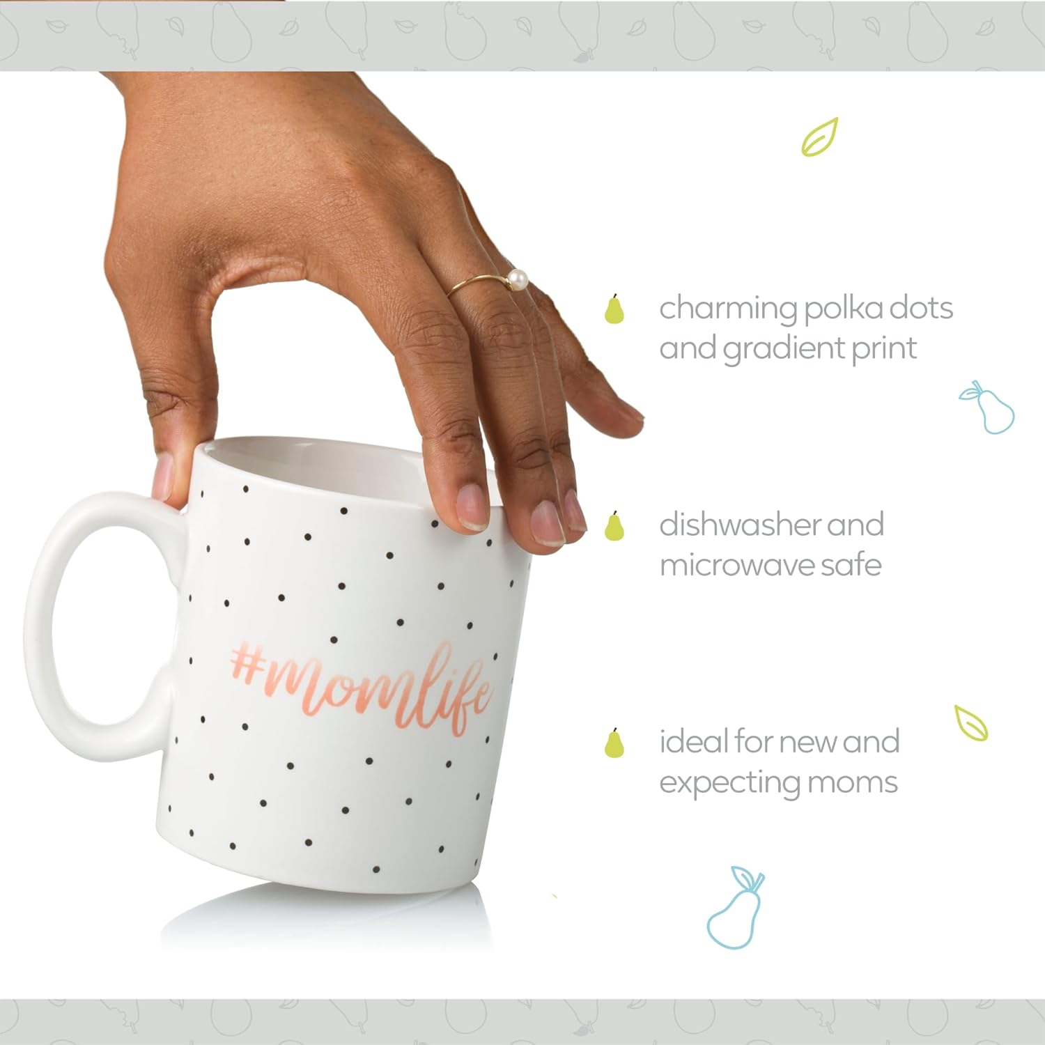 Little Pear Mom Life Mug, Mothers Day Gifts, Ceramic Coffee Cup, Ideal Gift for New and Expecting Moms, Dishwasher Safe and Microwave Safe, Polka Dot, 13oz - Image 4