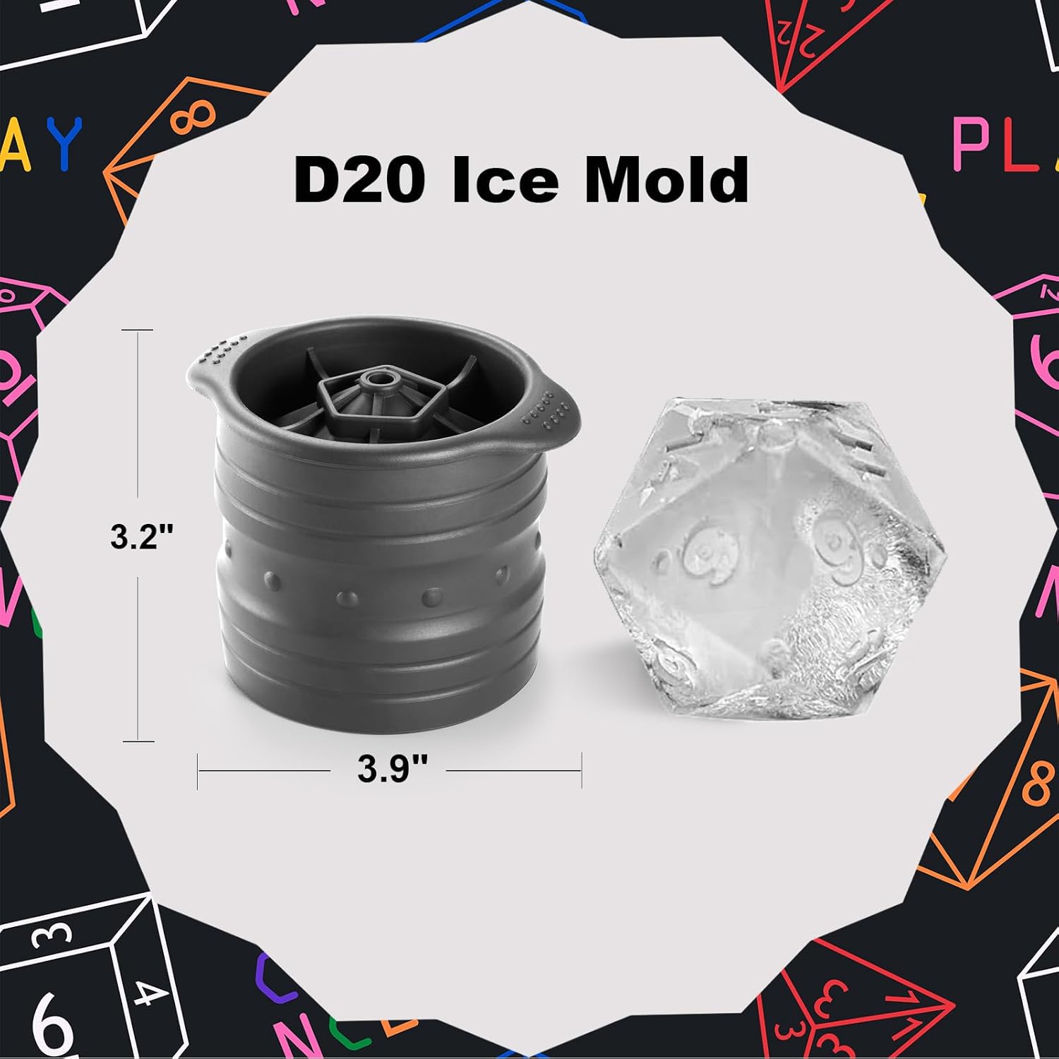 Nax Caki D20 Dice Ice Mold, DND Gamer Gifts for Men Women, Cool Christmas Stocking Stuffers Ideas for Adults TTRGP Lover, Large Silicone D&D Accessories Ice Cube Tray for Cocktails,Bourbon,Whiskey - Image 5